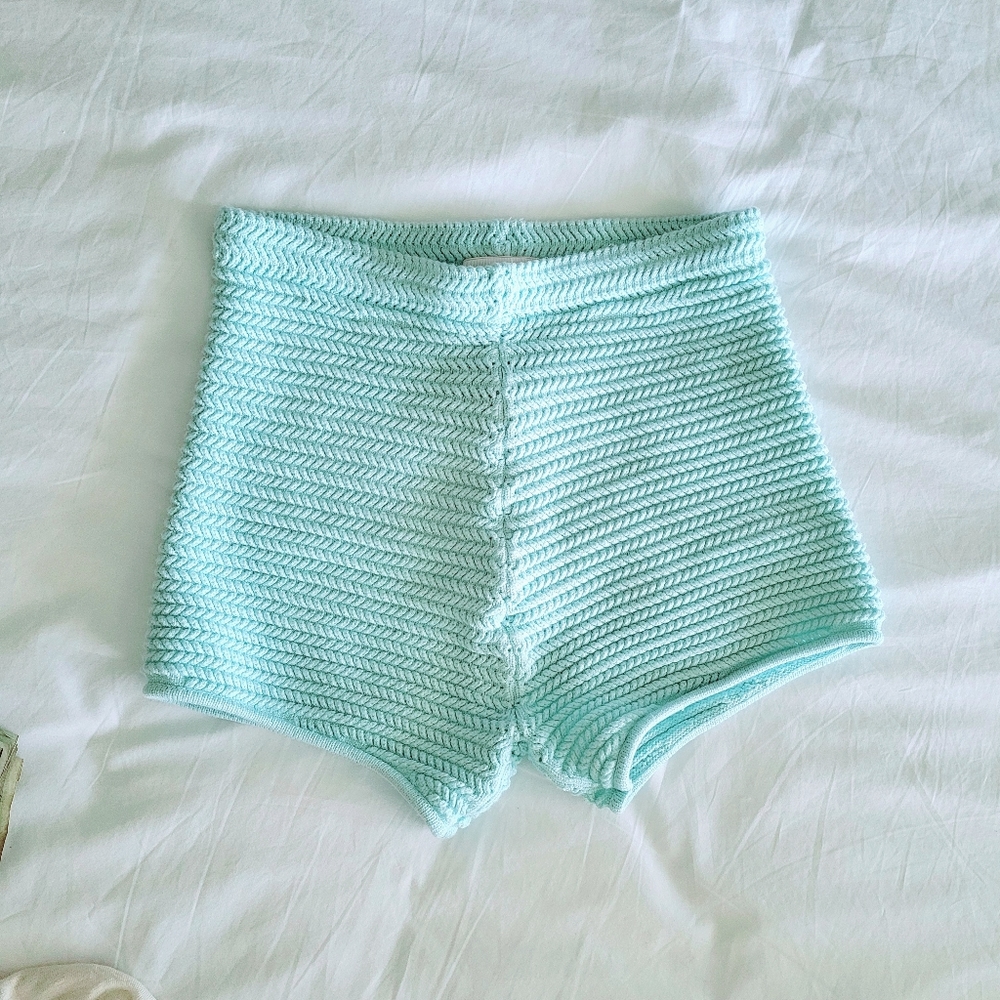 Ronny Kobo Collection High Waist Crochet Shorts in Mint